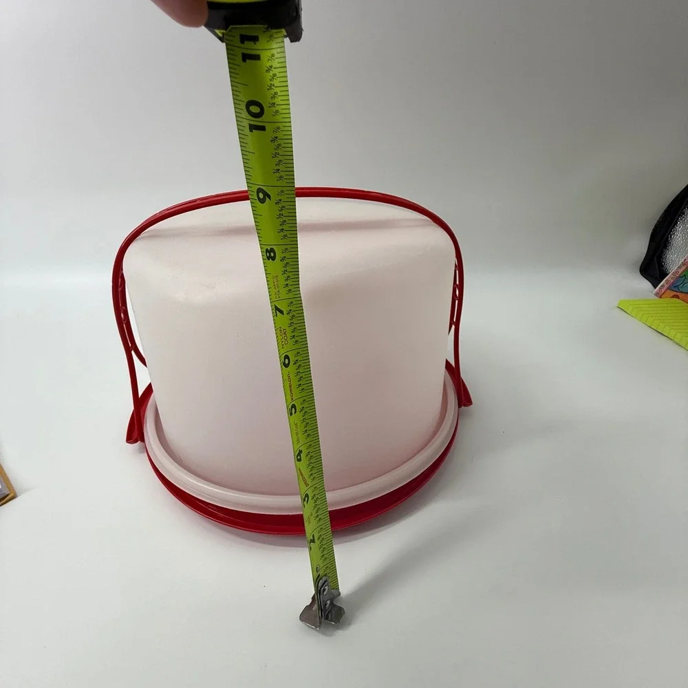 Tupperware Round Cake Taker Carrier 683 Sheer White Red Handle 9.5 Inch